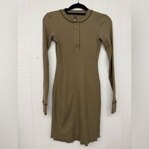 SKIMS Khaki Long Sleeve Ribbed Henley Dress